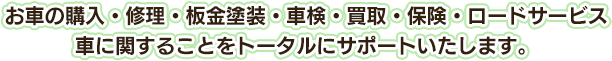 お車の購入・修理・板金塗装・車検・買取・保険・ロードサービス　車に関することをトータルにサポートいたします。